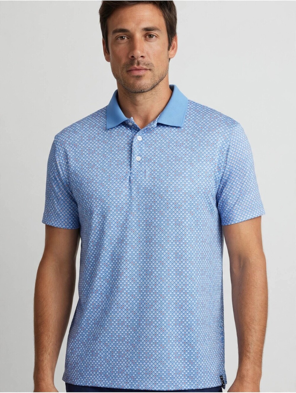 Kenneth Cole Golf Polo Shirt Blue Diamond Microprint Size Men's Large